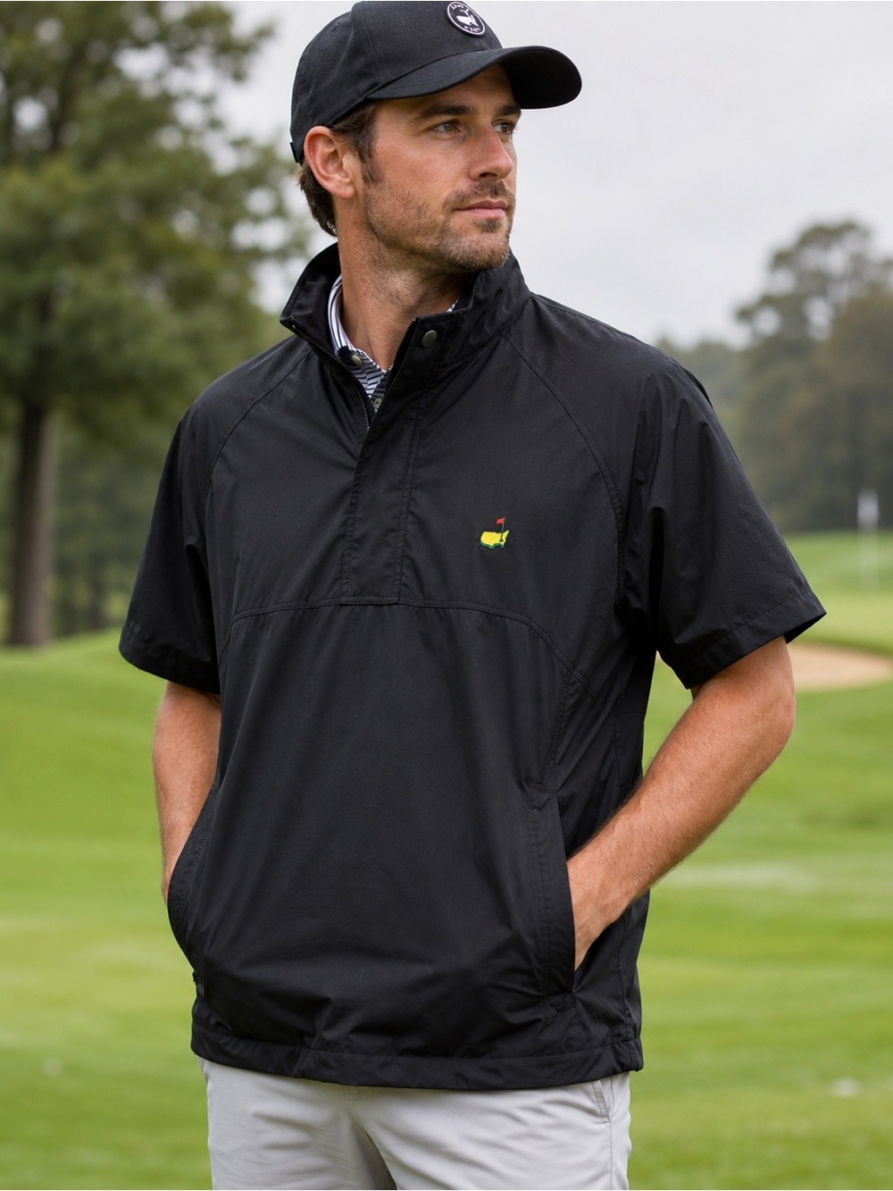 Masters Black Short-Sleeve Windbreaker Pullover